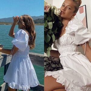 For Love & Lemons Jackson Mini Dress White Cotton Large NWT Bridal All White